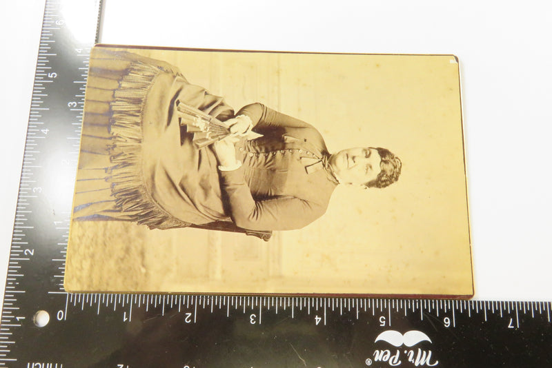 Antique Cabinet Card Woman with Fan Collar Pin Extra Large Image GH Wood C1890