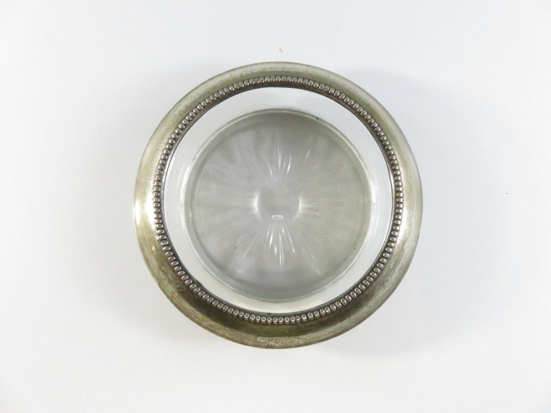 Frank M Whiting Sterling Rim Crystal Wine Glass Coaster 3 7/8 Inch Patent Pending Vintage