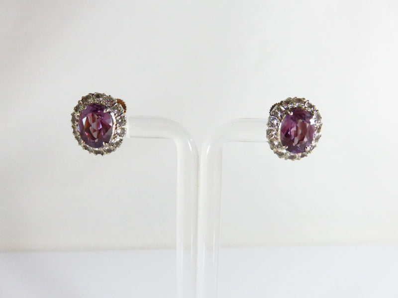 9K Gold Synthetic Purple Sapphire & Quartz Accented Screwback Earrings