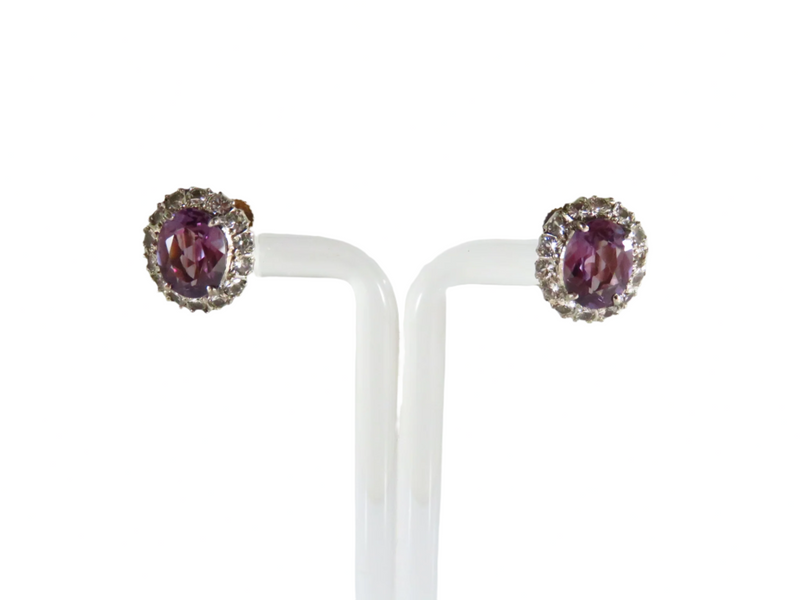 9K Gold Synthetic Purple Sapphire & Quartz Accented Screwback Earrings