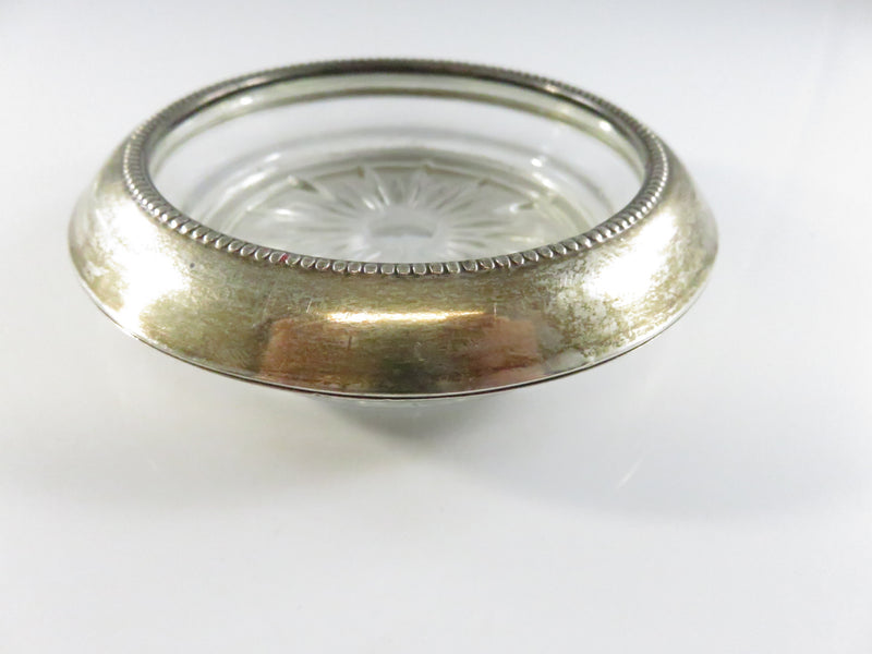 Frank M Whiting Sterling Rim Crystal Wine Glass Coaster 3 7/8 Inch Patent Pending Vintage