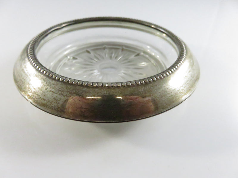 Frank M Whiting Sterling Rim Crystal Wine Glass Coaster 3 7/8 Inch Patent Pending Vintage