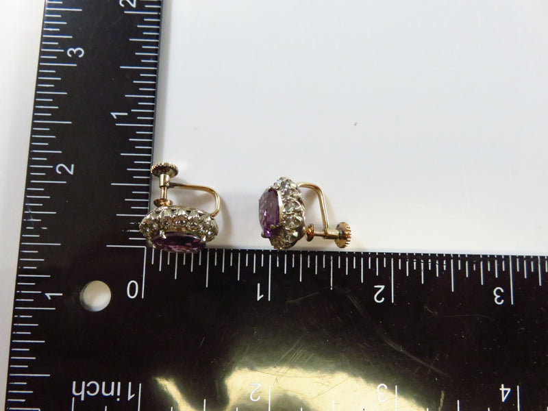 9K Gold Synthetic Purple Sapphire & Quartz Accented Screwback Earrings