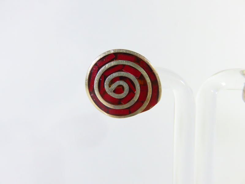 Spiral Shell Form Earrings Red Sterling Silver Post Earrings Mexico