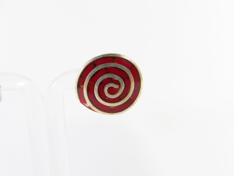 Spiral Shell Form Earrings Red Sterling Silver Post Earrings Mexico