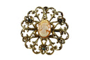 Round Gilded Floral Brooch Green Flower Paste Stones Cameo Center 1 3/4" — Jewelry & Watches:Vintage & Antique Jewelry:Fine:U