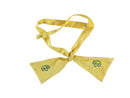 Yellow bow with green girl scouts logo on a white background