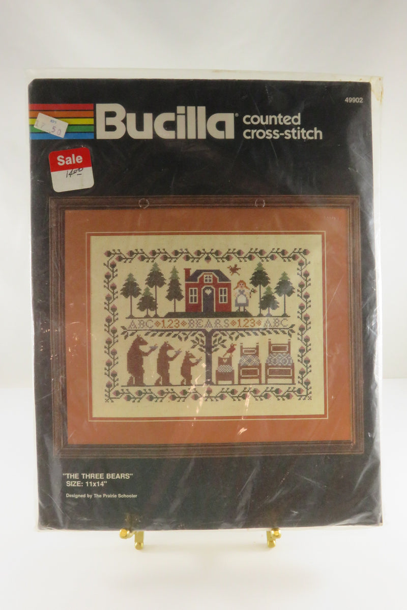 Vintage The Three Bears Sampler Cross Stitch Kit by Bucilla 49902 11" x 14" The Prairie Schooler