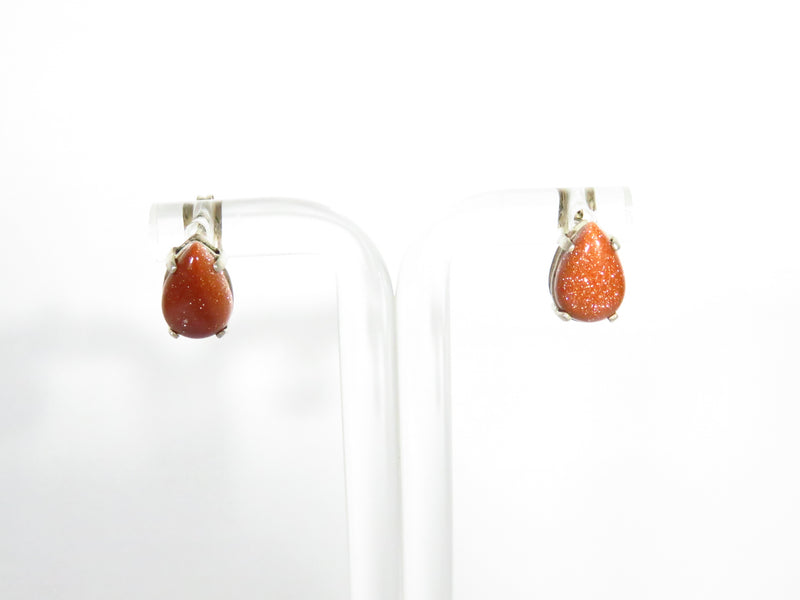 Tear Drop Goldstone Sterling Silver Stud  Earrings Pre-Owned