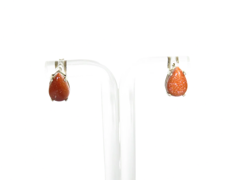 Tear Drop Goldstone Sterling Silver Stud  Earrings Pre-Owned