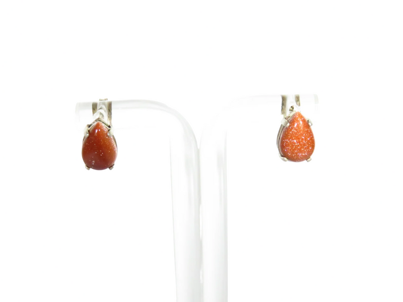 Tear Drop Goldstone Sterling Silver Stud Earrings Pre-Owned — Jewelry & Watches:Vintage & Antique Jewelry:Fine:Retro, Vintage