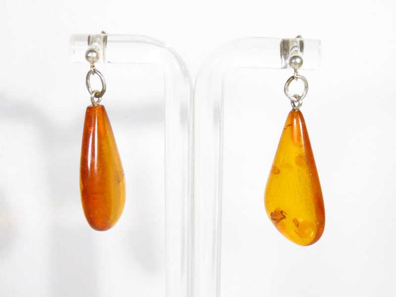 Tear Drop Amber Sterling Silver 1 1/2" Drop Dangle Earrings Pre-Owned