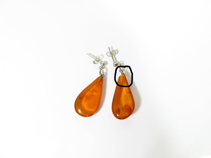 Tear Drop Amber Sterling Silver 1 1/2" Drop Dangle Earrings Pre-Owned