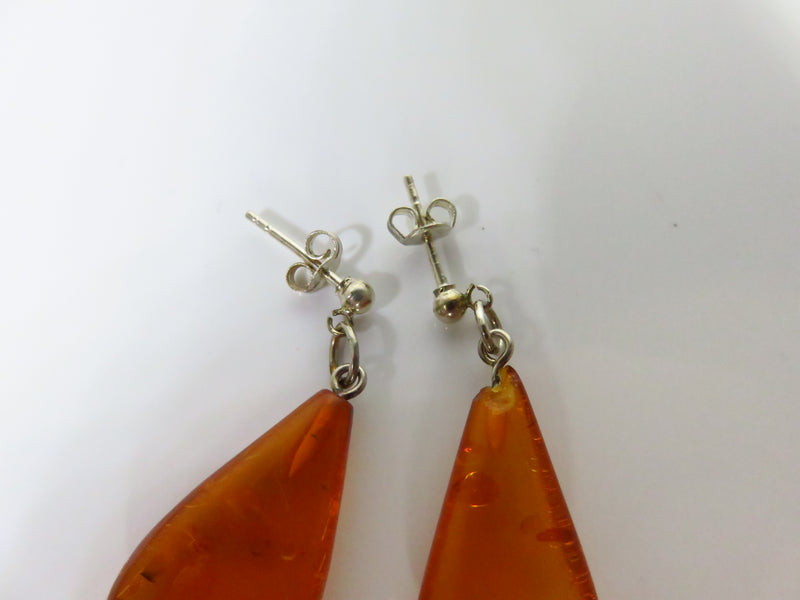 Tear Drop Amber Sterling Silver 1 1/2" Drop Dangle Earrings Pre-Owned