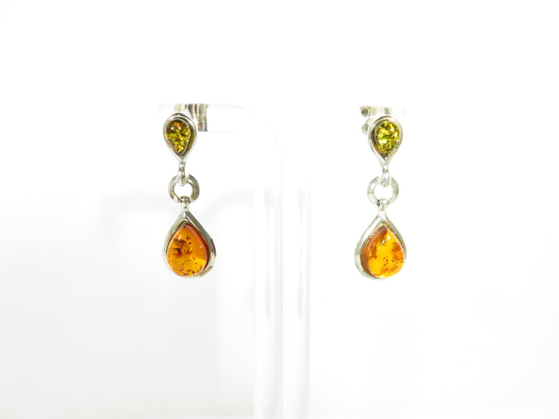 Yellow & Honey Baltic Amber Dangling Earrings Sterling Silver 1 1/4" Drop