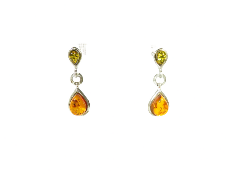 Yellow & Honey Baltic Amber Dangling Earrings Sterling Silver 1 1/4" Drop