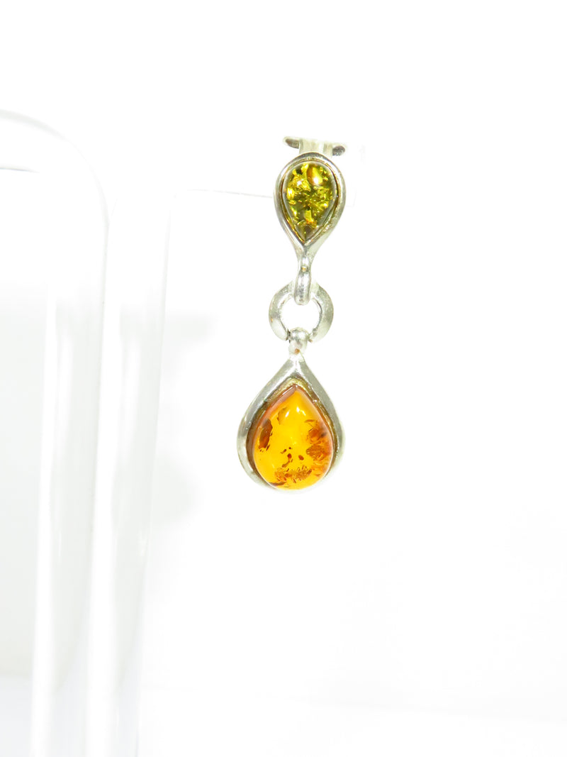 Yellow & Honey Baltic Amber Dangling Earrings Sterling Silver 1 1/4" Drop