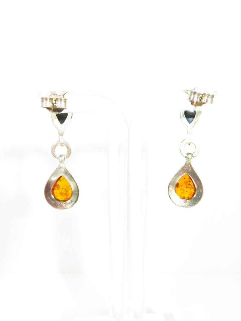 Yellow & Honey Baltic Amber Dangling Earrings Sterling Silver 1 1/4" Drop