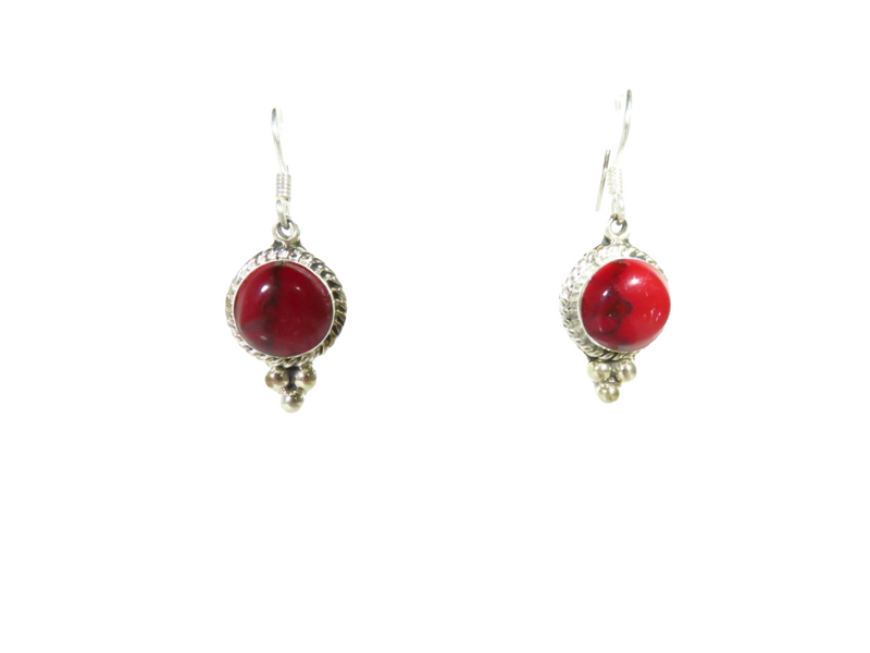 Red Jasper Dangling Earrings Mexico Sterling Silver 1 1/2" Drop French Wire — Jewelry & Watches:Vintage & Antique Jewelry:Fin