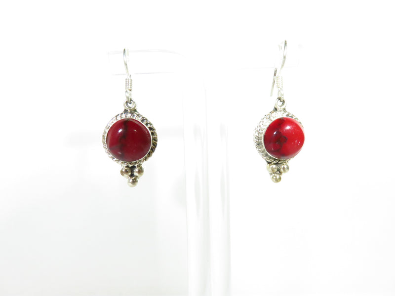 Red Jasper Dangling Earrings Mexico Sterling Silver 1 1/2" Drop French Wire