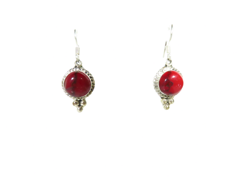 Red Jasper Dangling Earrings Mexico Sterling Silver 1 1/2" Drop French Wire