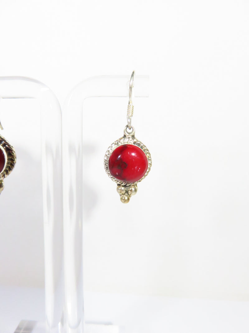 Red Jasper Dangling Earrings Mexico Sterling Silver 1 1/2" Drop French Wire