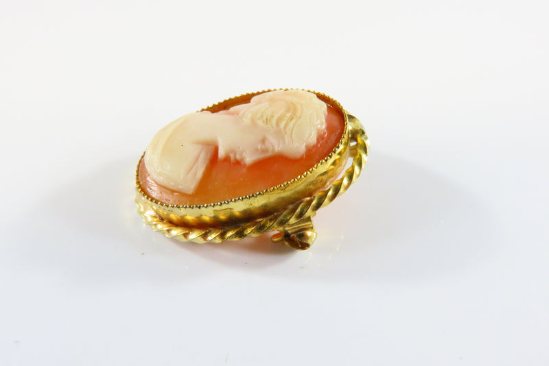 Vintage Gilt Wire Wrapped Cameo Brooch Pin Pendant 1 1/8"