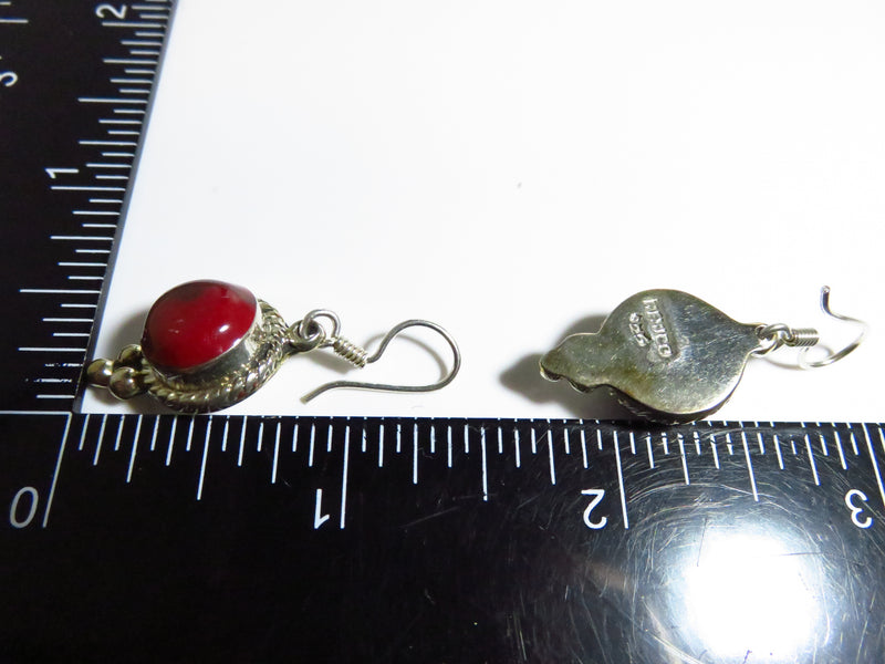 Red Jasper Dangling Earrings Mexico Sterling Silver 1 1/2" Drop French Wire