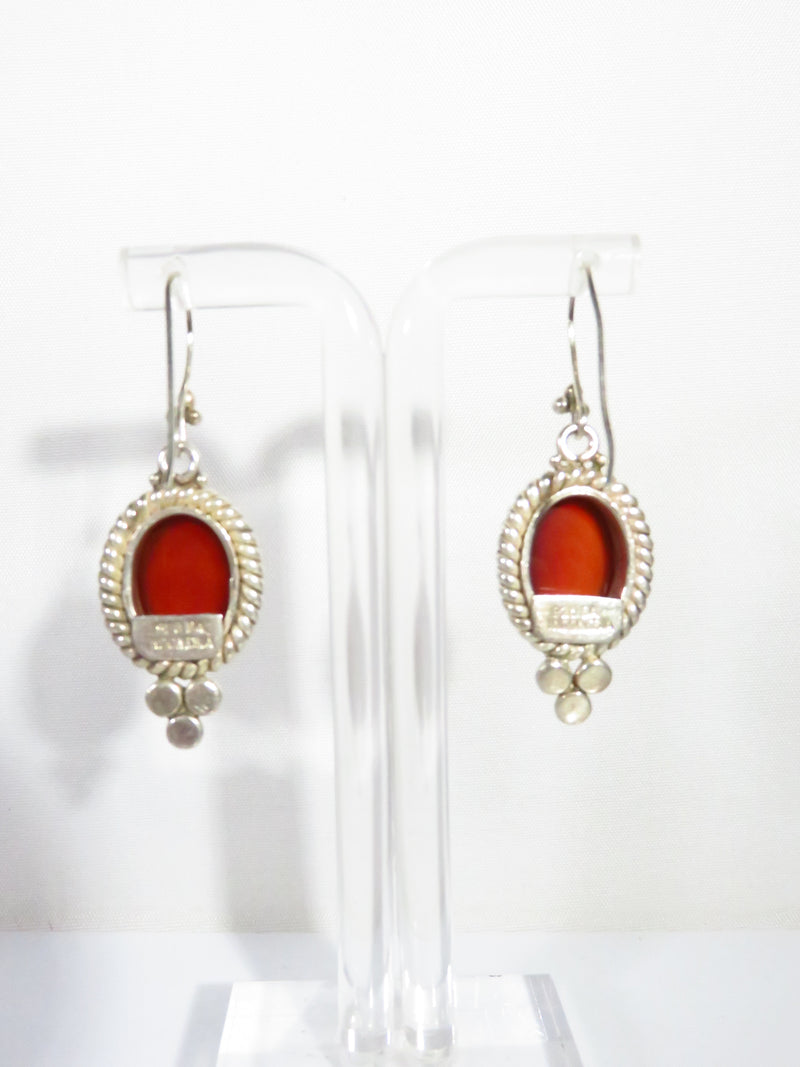 BA Suarti Sterling Indonesia Translucent Carnelian French Wire Dangling Earrings