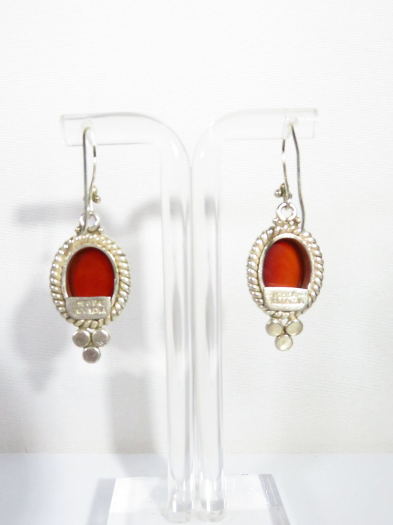 BA Suarti Sterling Indonesia Translucent Carnelian French Wire Dangling Earrings