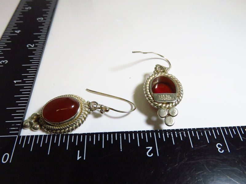 BA Suarti Sterling Indonesia Translucent Carnelian French Wire Dangling Earrings