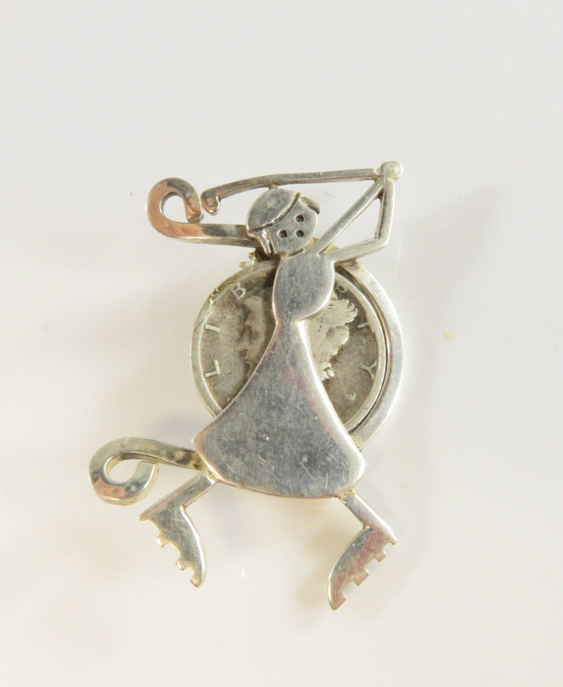Sterling Silver Woman Golf Swing Brooch Pin Dime Holder 925 Leonore Doskow