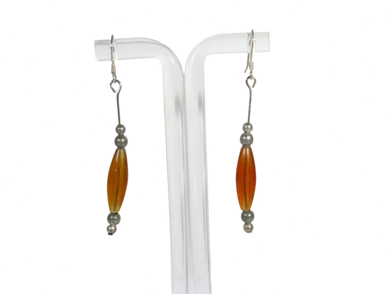 Artisan Lamp Style Amber Colored Melon with Balls Mixed Material 2" Earrings — Jewelry & Watches:Vintage & Antique Jewelry:Fi