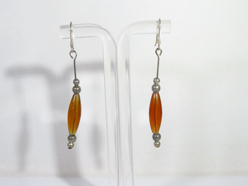 Artisan Lamp Style Amber Colored Melon with Balls Mixed Material 2" Earrings