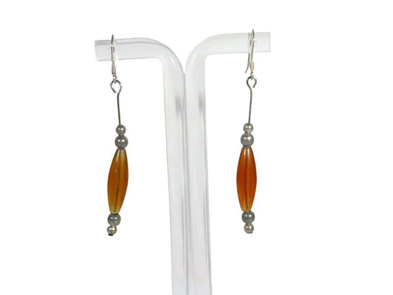 Artisan Lamp Style Amber Colored Melon with Balls Mixed Material 2" Earrings