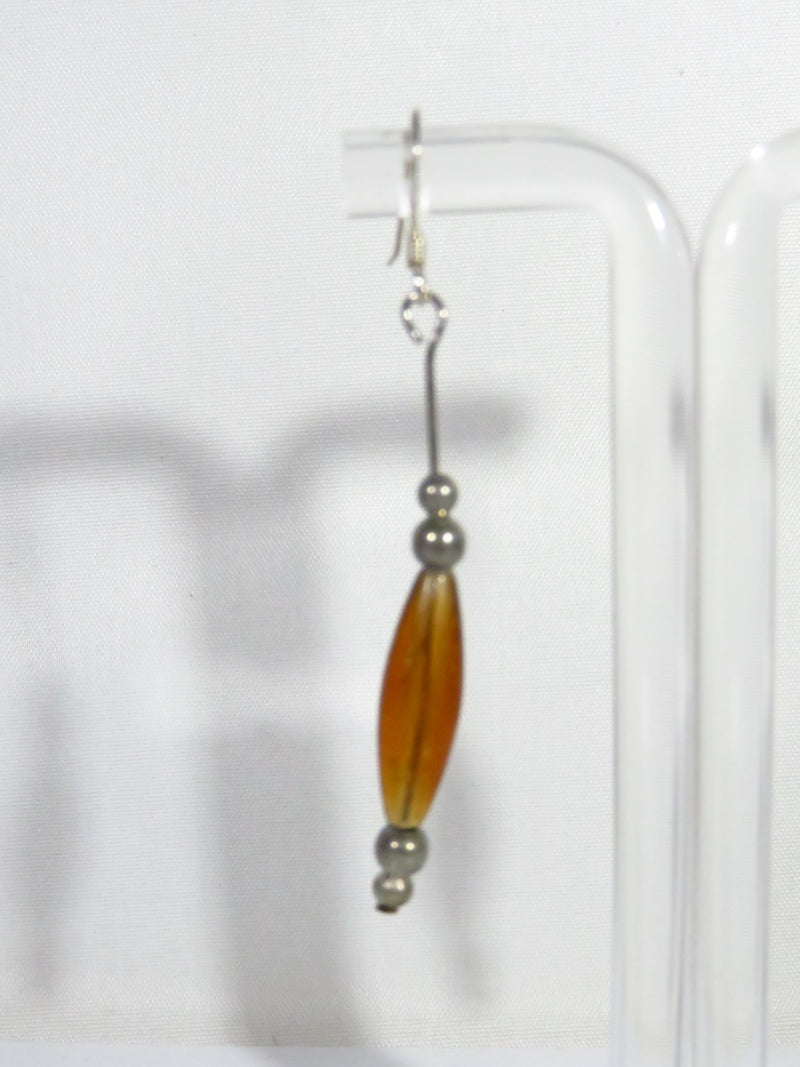 Artisan Lamp Style Amber Colored Melon with Balls Mixed Material 2" Earrings