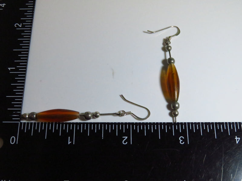 Artisan Lamp Style Amber Colored Melon with Balls Mixed Material 2" Earrings