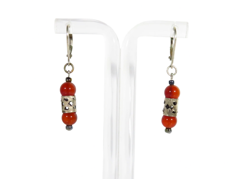 Orange Beaded 1 1/2" Drop Dangle Lever Back Earring in White Metal — Jewelry & Watches:Vintage & Antique Jewelry:Fine:Retro,