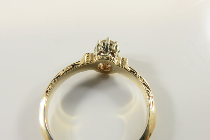 Solitaire Engagement Ring Old Mine Cut Diamond Rosy Yellow Gold Size 5.5
