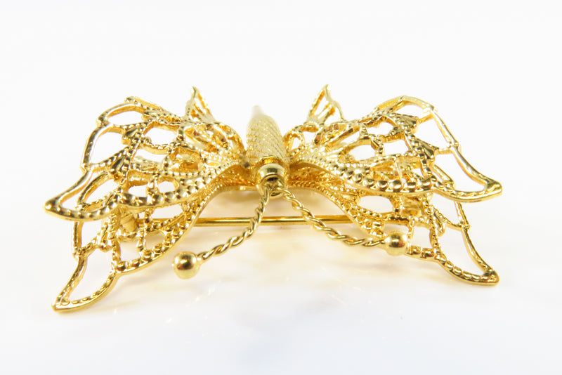 Gilt Gold 3D Filigree Butterfly Pin By Monet 1 1/2" W x 1 1/2" High