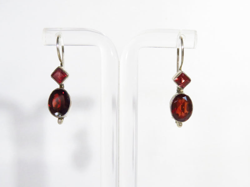 Vintage Blood Red Glass Sterling Silver French Wire Fancy Drop Earrings