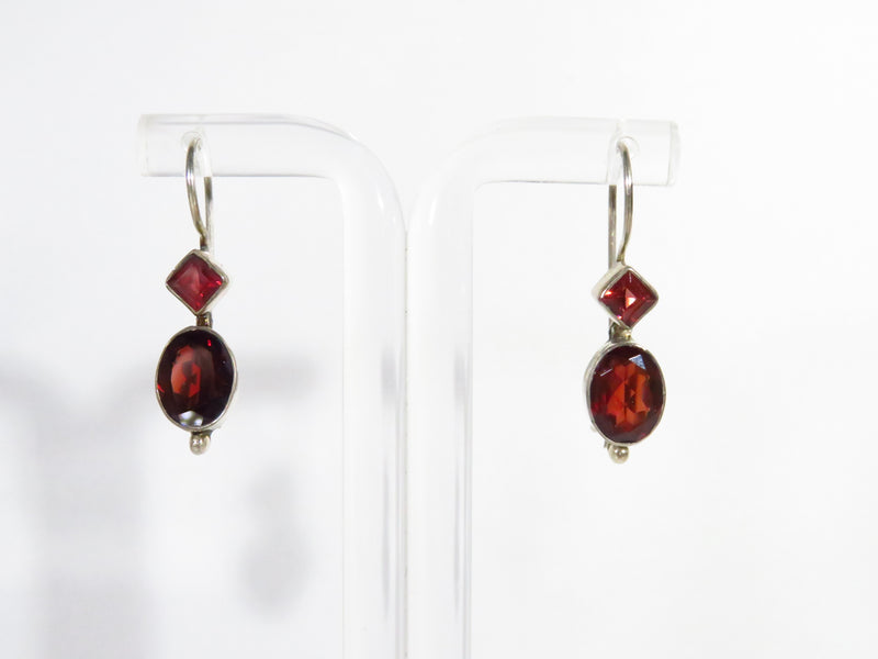 Vintage Blood Red Glass Sterling Silver French Wire Fancy Drop Earrings