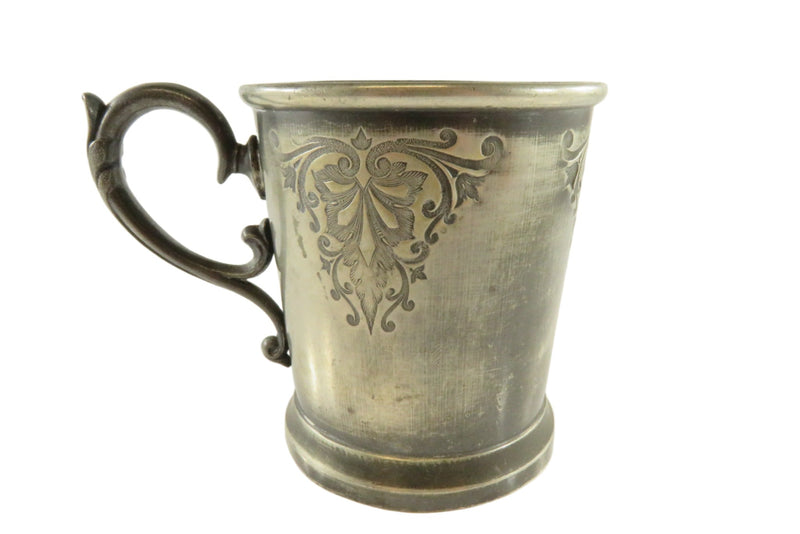 Victorian Childs Pewter Cup Mary Page Indiana Circa 1875 Etched Pewter Cup