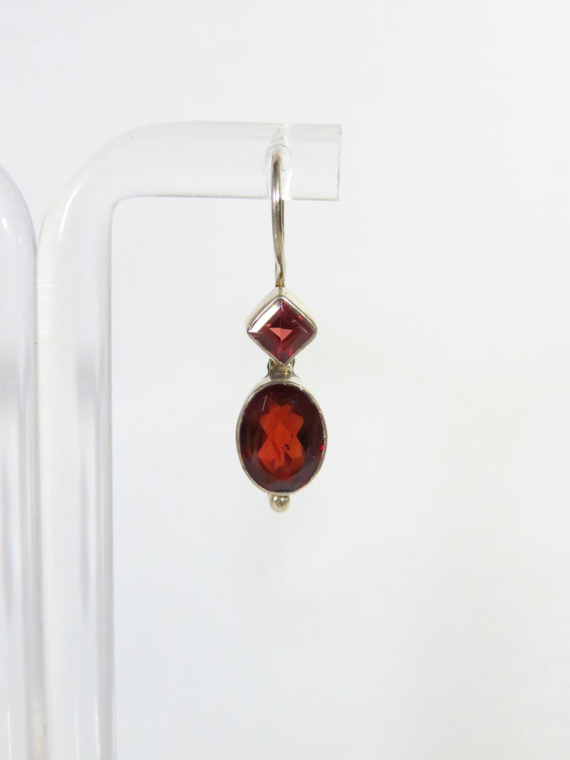 Vintage Blood Red Glass Sterling Silver French Wire Fancy Drop Earrings