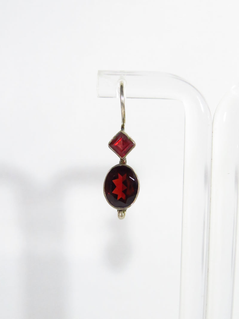 Vintage Blood Red Glass Sterling Silver French Wire Fancy Drop Earrings