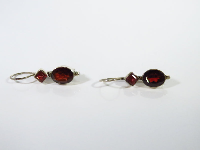 Vintage Blood Red Glass Sterling Silver French Wire Fancy Drop Earrings