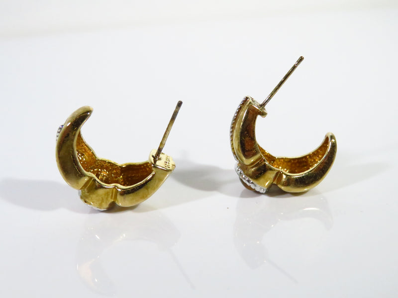 Designer Style Curved Gilded Sterling Post Back Tigers Eye Earrings