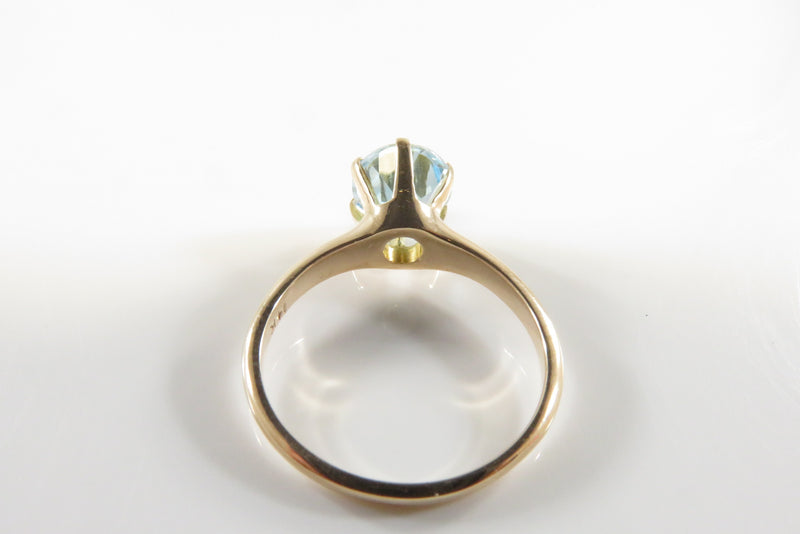 Vintage 14K Yellow Gold Round Cut Blue Topaz Solitaire Engagement Ring Size 6.5