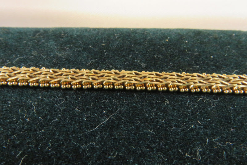 ESI 14K Gold Fancy Wheat Link Style Bracelet 7 3/8" Lobster Clasp 4.42mm Wide