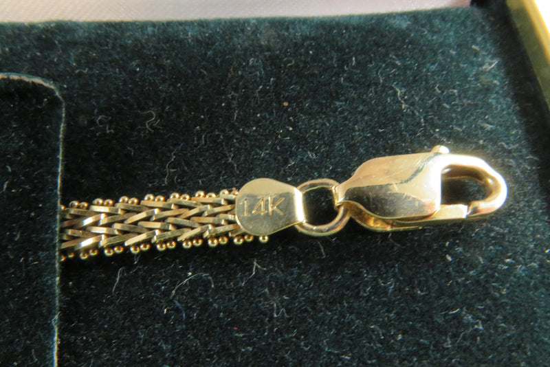 ESI 14K Gold Fancy Wheat Link Style Bracelet 7 3/8" Lobster Clasp 4.42mm Wide